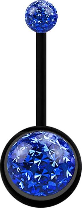 Produktbild Star Piercing Banane schwarz mit zwei Kristallkugeln dunkelblau Epoxy Schutzschicht (Bioflex, ohne Messing)