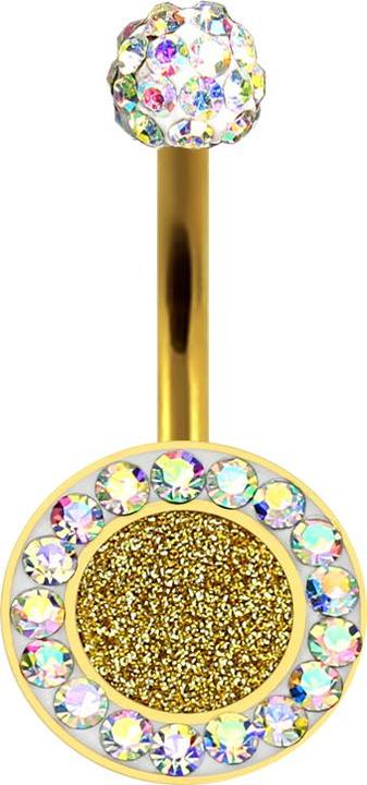 Actual product image Star Piercing Banana gold plated with glitter and crystal multicolour (without brass, Surgical steel 316L)