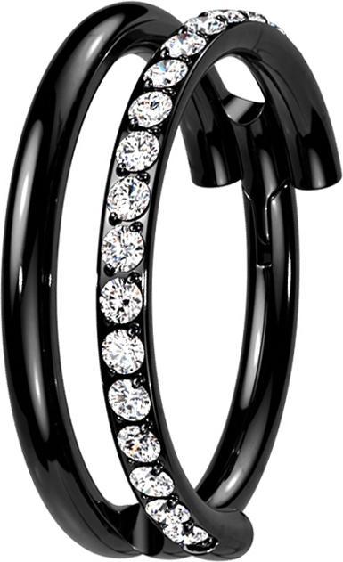 Star Piercing Micro Segmentring klappbar schwarz zwei Ringe reihe Kristalle (ohne Messing, Titan G23)