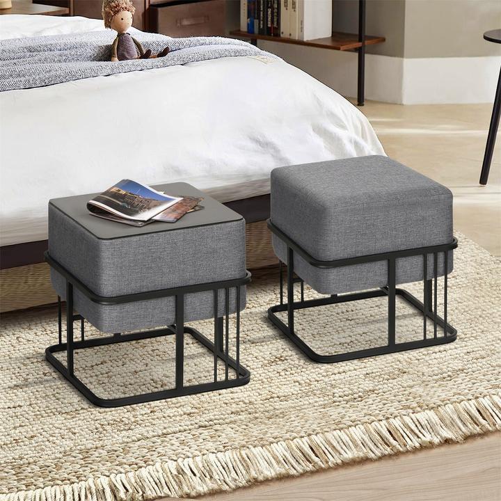 Produktbild En.Casa Multifunktionaler stapelbarer Sitzhocker Tas 2er Set quadratisch Dunkelgrau