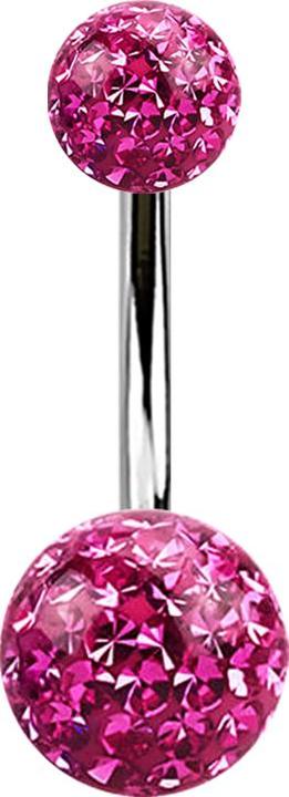 Image du produit Star Piercing Banane argentée avec deux boules de cristal rose couche protectrice d'époxy (Titane G23, sans laiton)