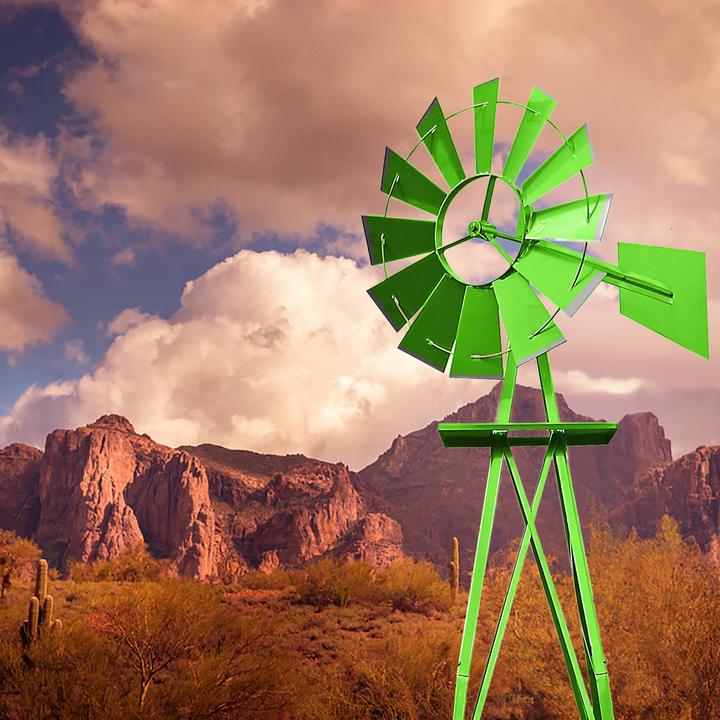 Actual product image Wiltec Windmill with 245cm height Windmill in green Wind chime Garden decoration climbing aid