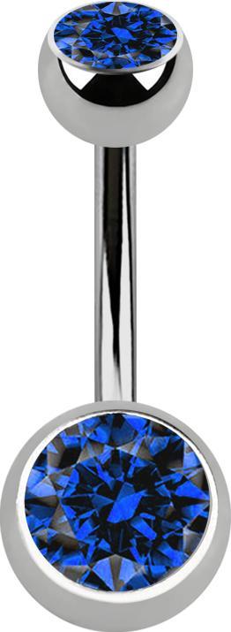 Star Piercing Banane silber mit zwei Kugeln silber mit Kristall dunkelblau (ohne Messing, Titan G23)