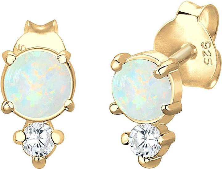 Elli Kreis, Opal, Solitär-Ohrring, Vintage (925 Sterling Silber vergoldet, Zirkonia, Synthetischer Opal)