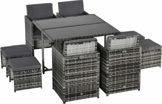 Image du produit Swisshandel24 Ensemble de jardin en poly rotin pour 8 personnes, coussins inclus Gris (109 cm)