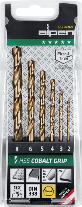 Immagine prodotto Alpen 6 kobalto gręžinių, gonnaų metalui ir nerūdijančiam plienui, RINKINYS HSS-COBALT TM6 (00656000 (2, 3, 4, 5, 6, 8 mm)