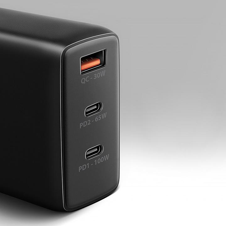 Produktbild Axagon ACU-DPQ100, GaN nabíječka do sítě, 3x port (USB-A + dual USB-C), PD3.0/PPS/QC4+/Apple (100 W)