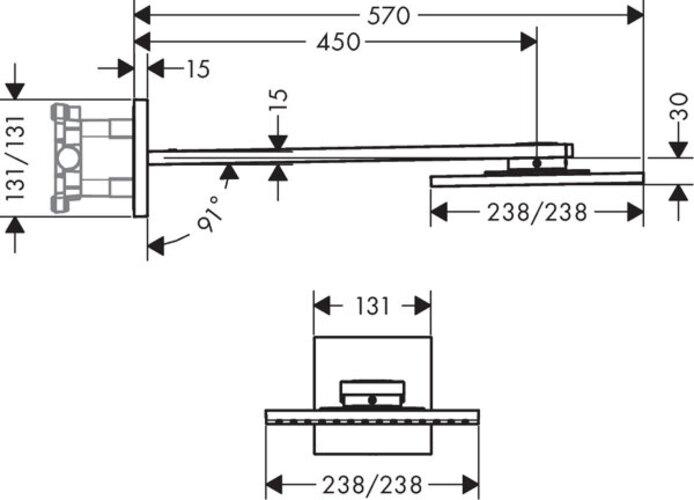 Produktbild Axor ShowerSolutions Kopfbrause 250/250 2jet,Wandanschluss, Brausearm 450 mm (2 Strahlarten, 19 l/min)