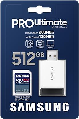 Image du produit Samsung PRO Ultimate avec lecteur de carte USB (512 Go, SDXC, U3, UHS-I)