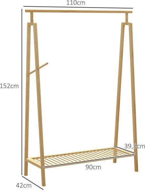 Produktbild Swisshandel24 Garderobenständer mit Schuhablage, Hutablage, Bambusrahmen, 110x42x152cm, Natur