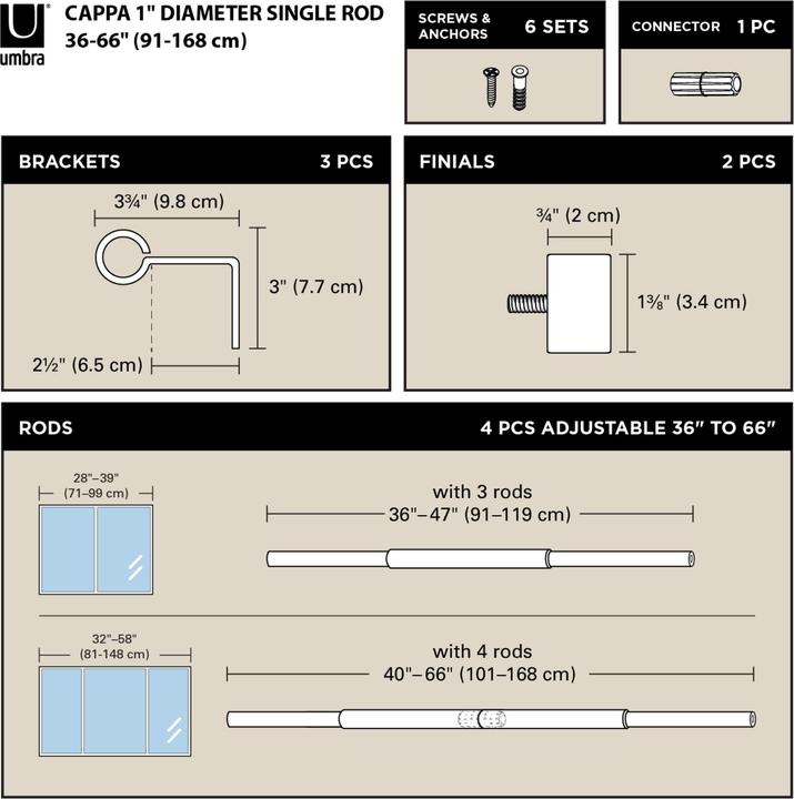 Immagine prodotto Umbra Binario per tende Cappa 92-168 cm, argento