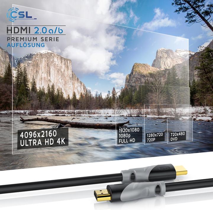 Produktbild CSL HDMI Kabel 2.0b - 4k Ultra HD 2160p - High Speed - 3D Ready - 3 fach geschirmt - HDMI 2.0b 2.0a 2.0 (2 m, HDMI)