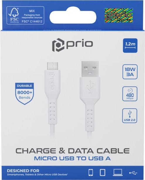 Actual product image prio Charge & Sync Micro USB to USB A Cable 1.2m white (1.20 m, USB 2.0)