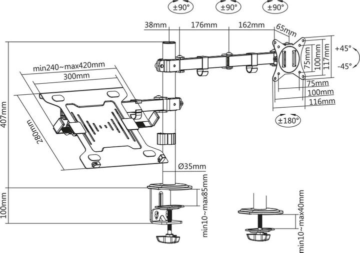 Produktbild Toboli 2in1 Halterung Monitor Laptop Monitorhalterung Notebookhalter Monitorarm