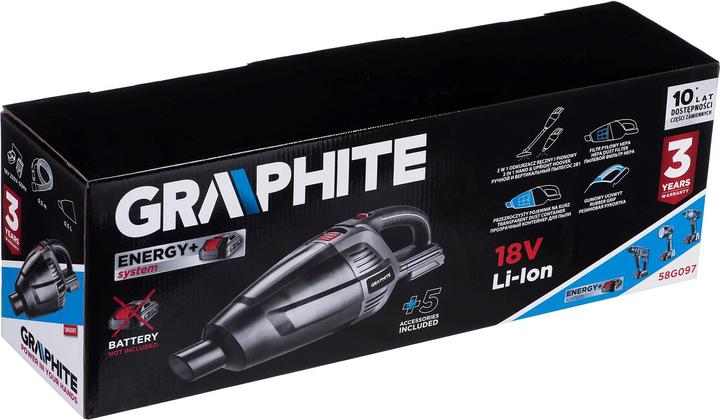 Produktbild Graphite Zwei-in-eins-Akku-Staubsauger - manuell und vertikal. Energie + 18 V, ohne Akku