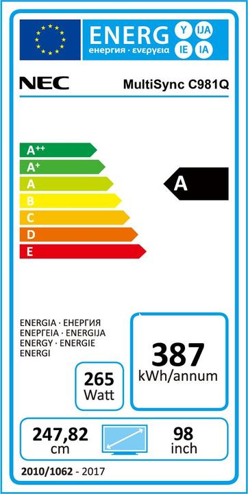 Label énergétique NEC MultiSync C981Q (3840 x 2160 pixels, 98")