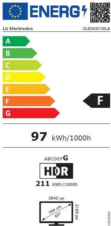 Label énergétique LG OLED65C49LA (65", C4, OLED, 4K, 2024)