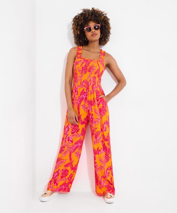 Actual product image Joe Browns Petite Bold Tropical Print Wide Strap Crinkle Jumpsuit (38)