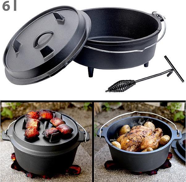 Image du produit Rosenstein & Söhne Dutch Oven en fonte avec pieds, couvercle et poêle 2en1, 6 l