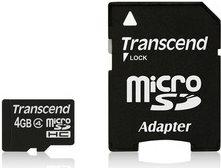 Produktbild Transcend microSDHC 4GB Klasse 4 + SD Adapter (4 GB, microSDHC, UHS-I)