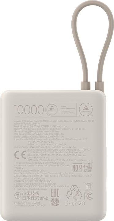 Immagine prodotto Xiaomi 33W Power Bank 10000mAh (Integrated Cable) (10000 mAh, 36.50 W, 36.50 Wh)