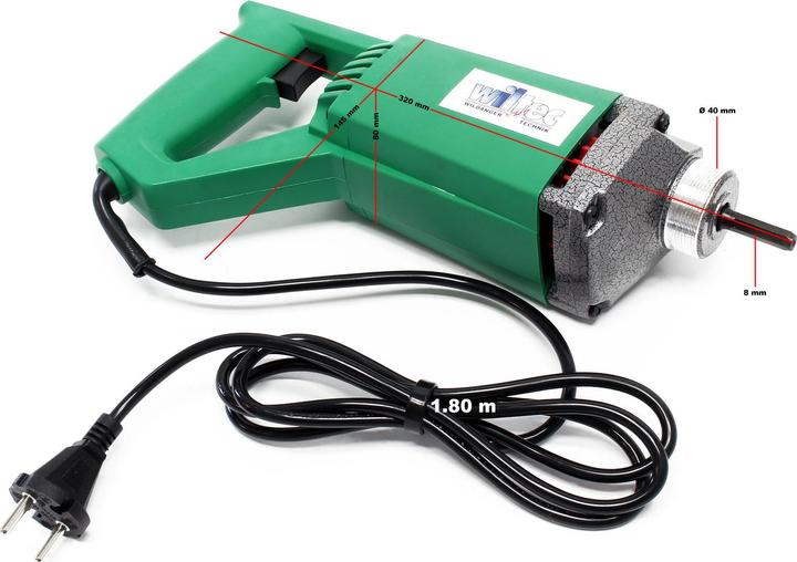 Produktbild Wiltec Elektro Betonrüttler 580W Rüttelflasche 2m Betonverdichter Innenrüttler