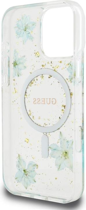 Immagine prodotto Guess Case Resin Flowers Glitter MagSafe for iPhone 16 Pro Max turquoise (Apple iPhone 16 Pro Max)