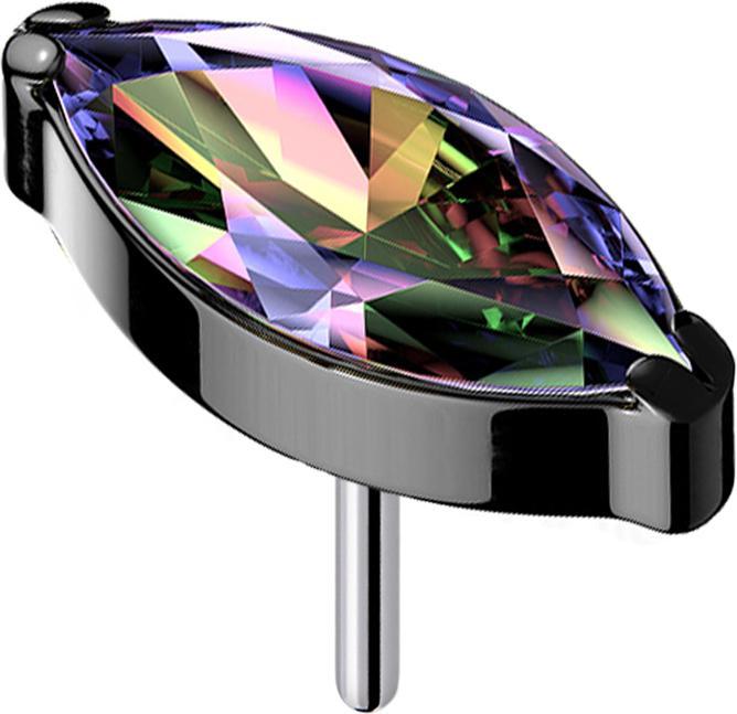 Star Piercing Threadless schwarz mit Oval Kristall dunkel multicolor (Titan G23, ohne Messing)