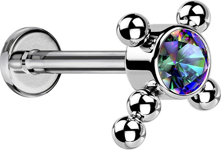 Produktbild Star Piercing Micro Labret Innengewinde silber Kreuz Kugeln Kristall dunkel multicolor (Titan G23, ohne Messing)