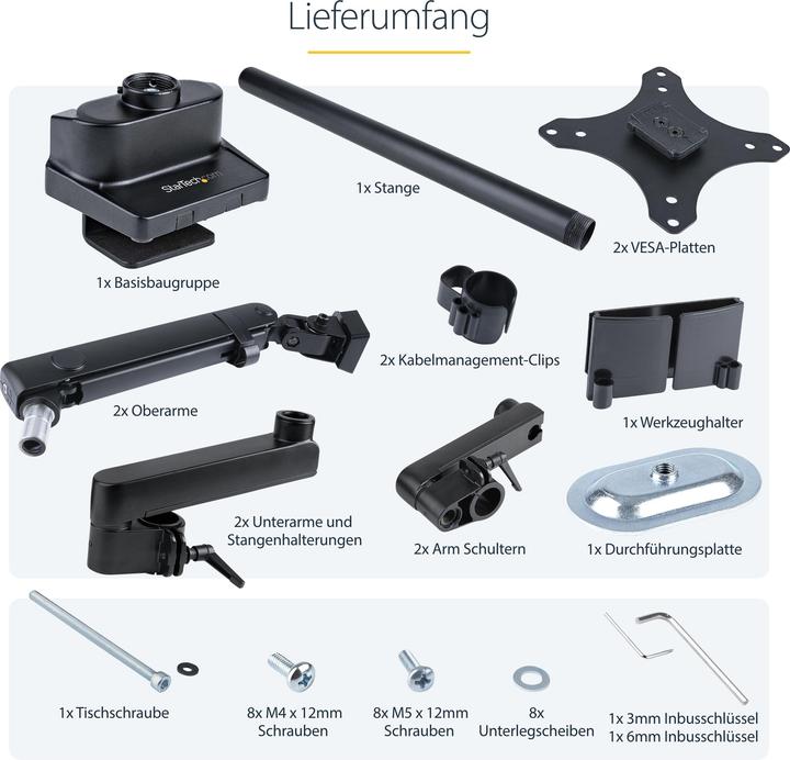 Actual product image StarTech com Desk Mount Dual Monitor Arm - Full Motion Monitor Mount for 2x VESA Displays up to 32&q (Table, 32")