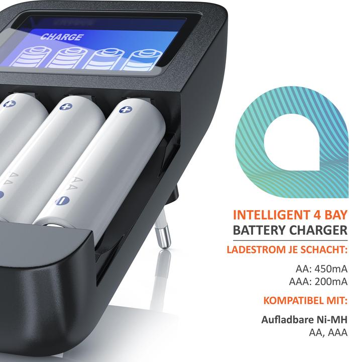 Actual product image Aplic Battery charger 2700 mA, universal 4-bay battery charger suitable for type AA / AAA NiMH batteries (1 pcs., AA, AAA, 1000 mAh, Chargers without battery)