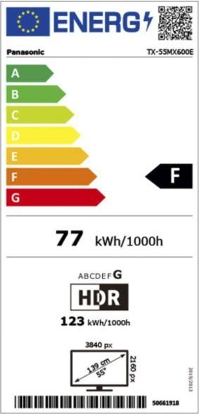Label énergétique Panasonic TX-55MX600E (55", MX600E, LED, 4K, 2023)