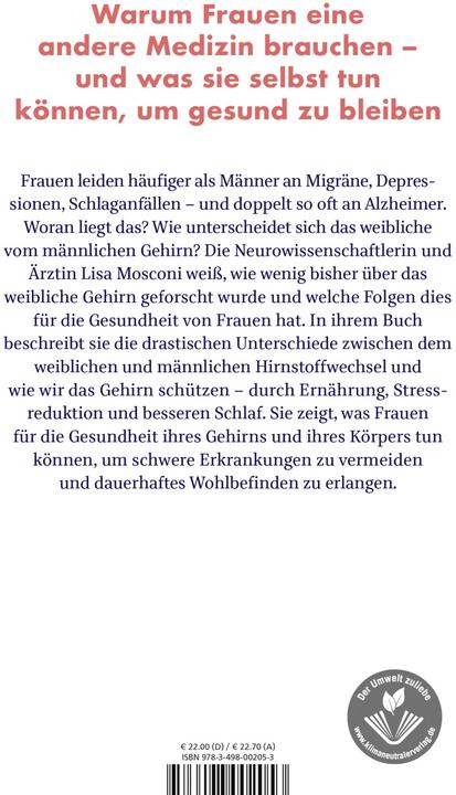 Produktbild Das weibliche Gehirn (Deutsch, Monika Niehaus, Jorunn Wissmann, Lisa Mosconi, 2020)