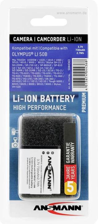 Image du produit Ansmann LI-50B, batterie de rechange pour appareils photo Olympus (Batterie)