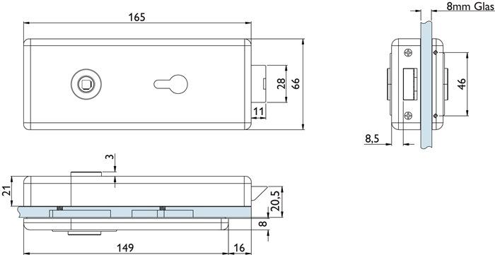 Immagine prodotto Hermat Serratura per porte in vetro 6083 PZ-Genova VA ma PZ DIN L/R (Cilindro profilato)