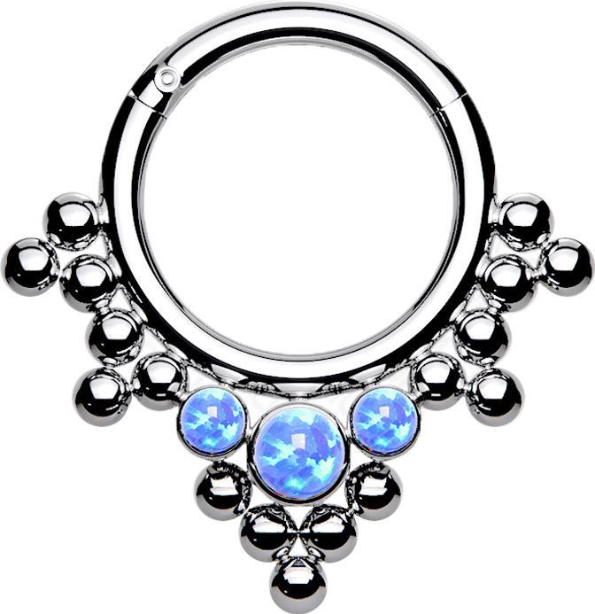 Produktbild Star Piercing Micro Segmentring klappbar silber Kugeln Dreiecke mit Opal blau (Titan G23, ohne Messing)