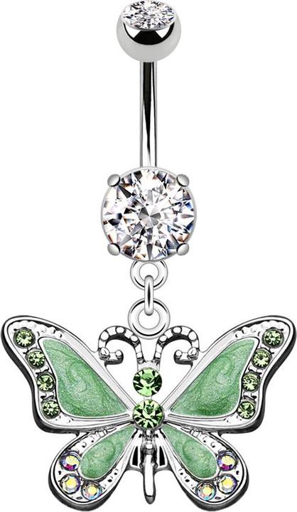Produktbild Star Piercing Banane silber mit Anhänger Schmetterling grün (Chirurgenstahl 316L)
