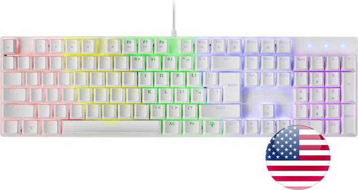 Mars Gaming MK422 White RGB Gaming Keyboard Brown Mechanical Switch US Language (US, Cable)