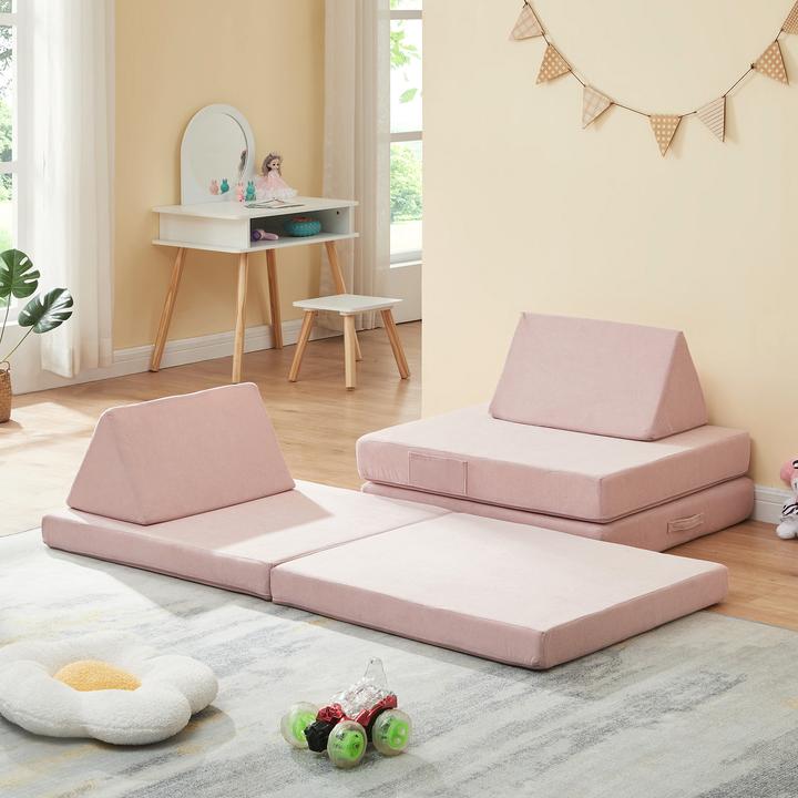Actual product image En.Casa Spielsofa Norhulta 5-tlg. 150x66x46 cm Cord Rosa (Children sofa)