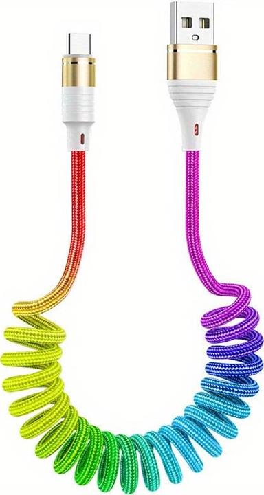 Produktbild PhoneLook USB-A auf USB-C Stretch-Kabel aus geflochtenem Nylon mehrfarbig rainbow (1 m, USB 3.2 Gen 1)