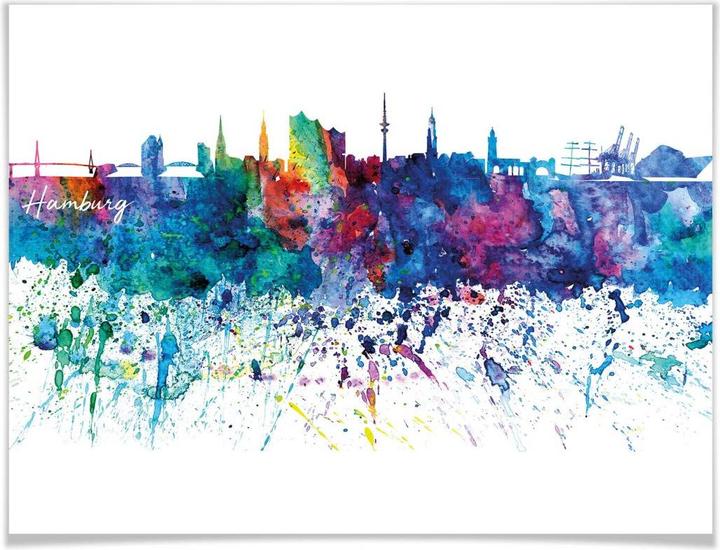 Produktbild Trenddeko Hamburg Aquarell Skyline (30 x 24 cm)
