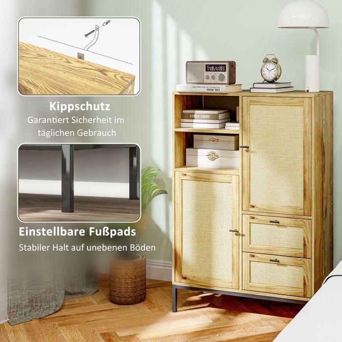 Produktbild Swisshandel24 Kommode, Aufbewahrungsschrank mit Rattan-Türen, Mehrzweckschrank mit Schubladen (80 x 40 x 120 cm)