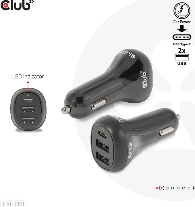 Immagine prodotto Club 3D Caricatore da auto USB Club3D 1xUSB C, 2xUSB A, 36W, 12/24V al dettaglio