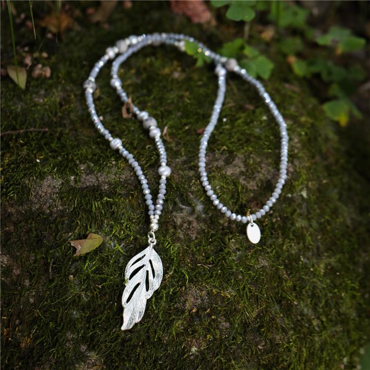 Actual product image Andreani Necklace with feather pendant made of genuine Picasso jasper with freshwater pearls