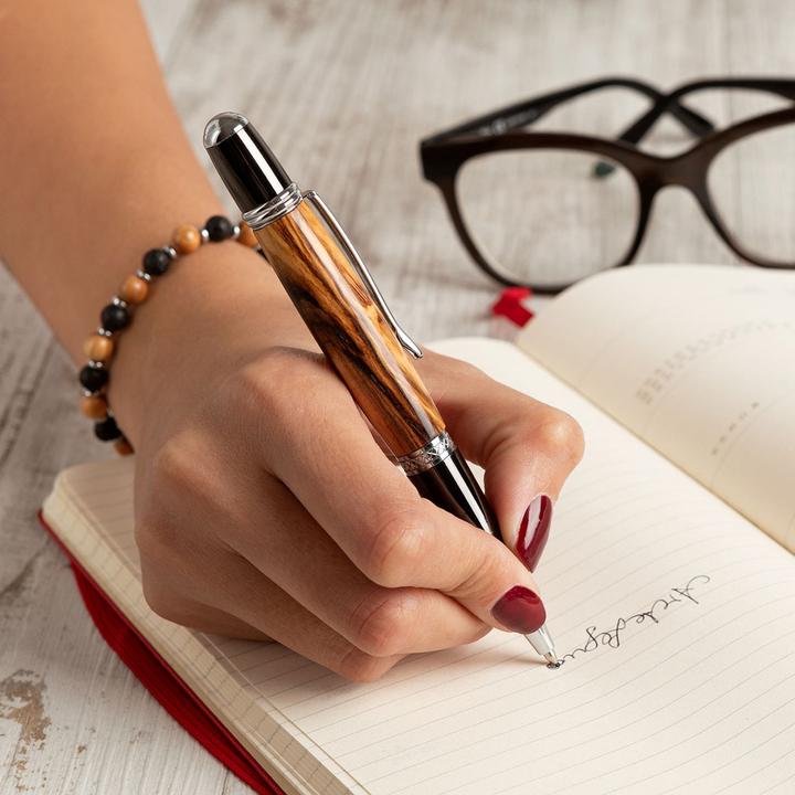 Actual product image Natura Punto Wooden Ballpoint Pen Olive with Metal Details (Black, Brown, Silver)