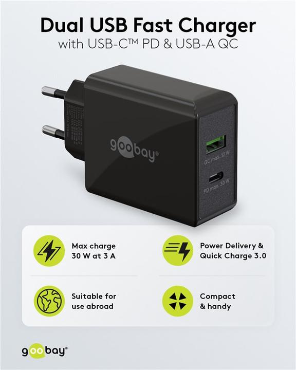 Actual product image Goobay Dual USB Quick Charger (30 W)