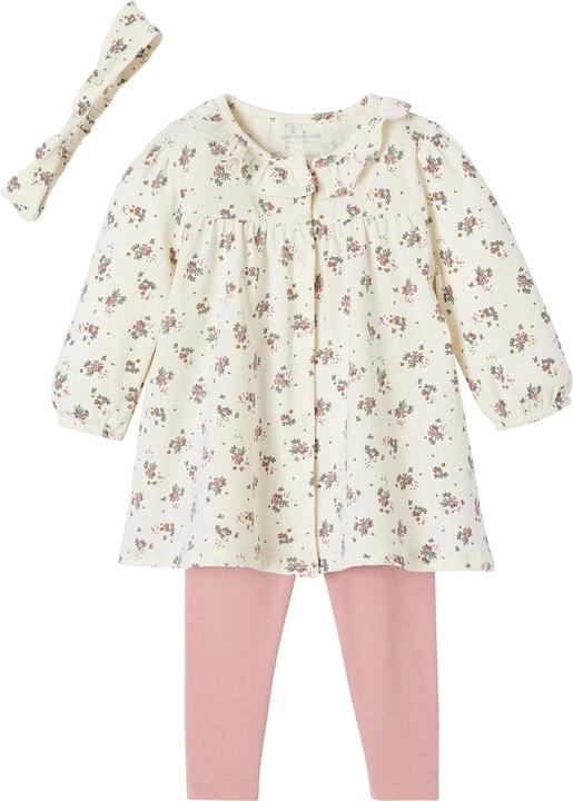Produktbild Vertbaudet Bio-Kollektion: Baby-Set aus Blumenkleid, Leggings & Haarband (62)