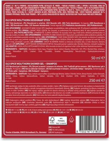 Nährwerte und Zutaten Old Spice Set Wolfthorn (Stick, 250 ml)