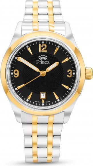 Primex Montre Swiss Made - Bracelet Metal Bicolore - Cadran Blanc - Etanche 50 M (210 mm)