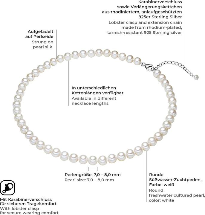 Immagine prodotto Valero Pearls Donna Argento 925 Perle d'acqua dolce coltivate bianche - 3866 (Argento 925, Perle, 40 cm)